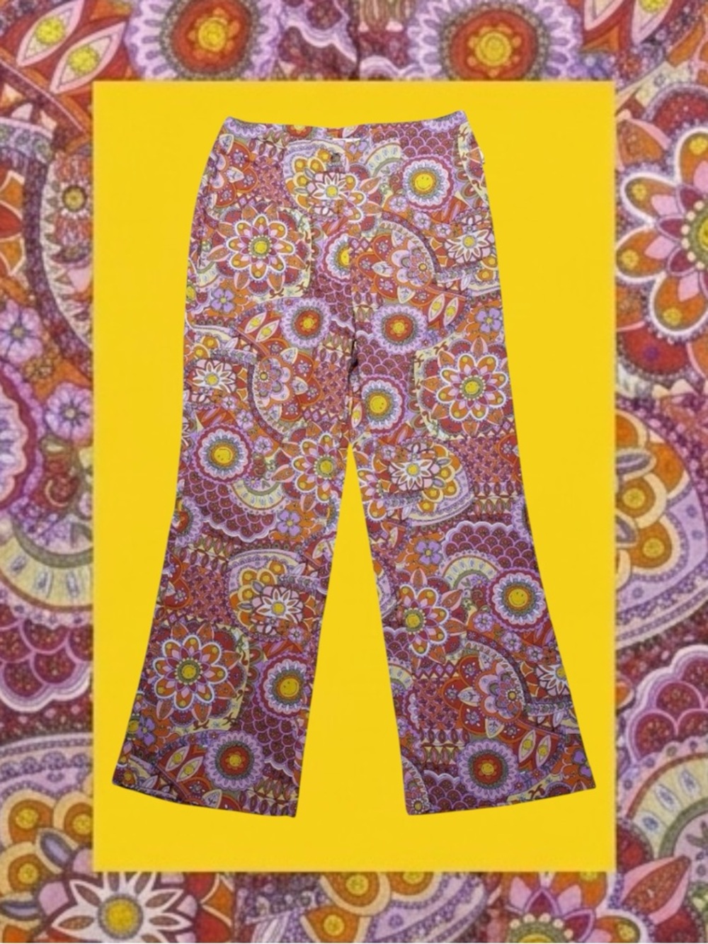 Billabong X Smiley Retro Festival Boho Floral Psychedelic Linen Blend Pants 27